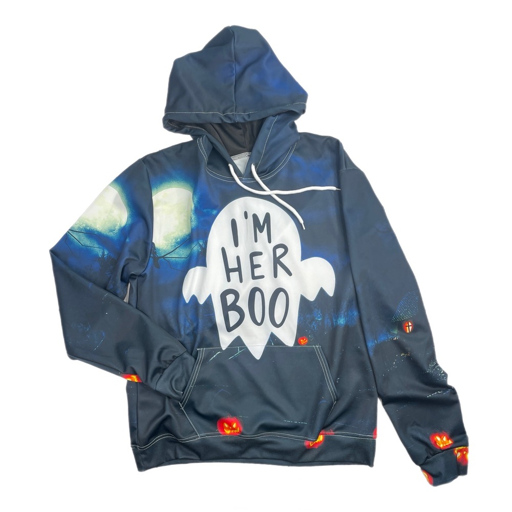 Mens L / XL Halloween sweatshirt Hoodie I'm Her Boo Costume Dress Up spooky